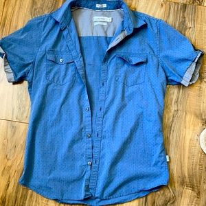 Calvin Klein Slim Fit Blue Button Up Short-Sleeved